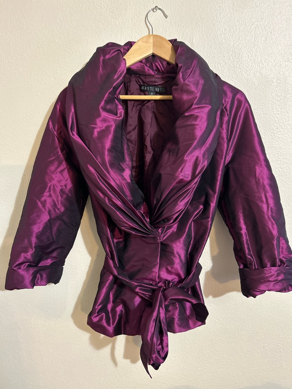 Lafayette 148 New York Purple Satin Wrap Jacket Silk Organza Size Medium